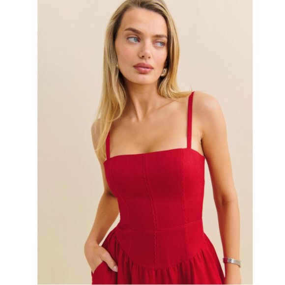 Reformation Katarin Dress in Lipstick Red - Picture 2 of 6